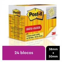 Bloco Adesivo Post-it 3m 38x50mm Amarelo 20un + 4un Gr�tis