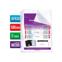 Envelope Plastico Oficio Medio C/2 Furos - 100 Un