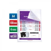 Envelope Plastico A4 Extra Medio C/4 Furos 12 Micras C/100