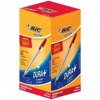 Caneta Esferografica Bic Cristal Dura+ 1.0 Mm Vermelha 50 Unidades
