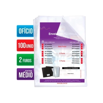 Envelope Plastico Oficio Medio C/2 Furos - 100 Un