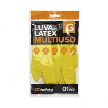 Luva Latex Flocada Go Safety Multiuso Amarela G 1par