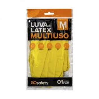 Luva Latex Flocada Go Safety Multiuso Amarela M 1par