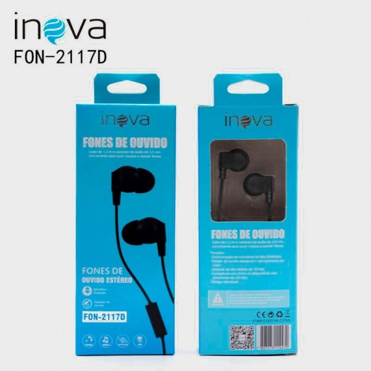 Fone de Ouvido Inova Intra Auricular Fon-2117d Preto Fone de Ouvido Inova Intra Auricular Fon-2117d Preto