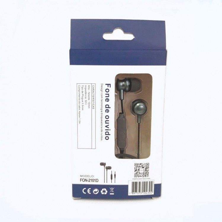 Fone de Ouvido Inova Intra Auricular Preto Fon-2101d Fone de Ouvido Inova Intra Auricular Preto Fon-2101d