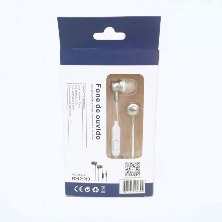 Fone de Ouvido Inova Intra Auricular Branco Fon-2101d Fone de Ouvido Inova Intra Auricular Branco Fon-2101d