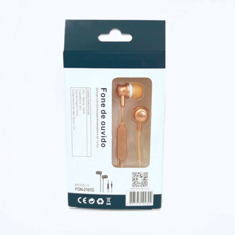 Fone de Ouvido Inova Intra Auricular Cobre Fon-2101d Fone de Ouvido Inova Intra Auricular Cobre Fon-2101d